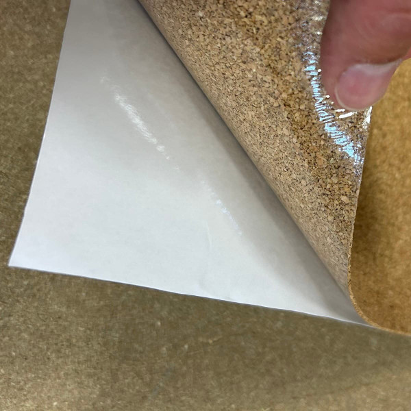 Fine grain cork sheet with self-stick backing